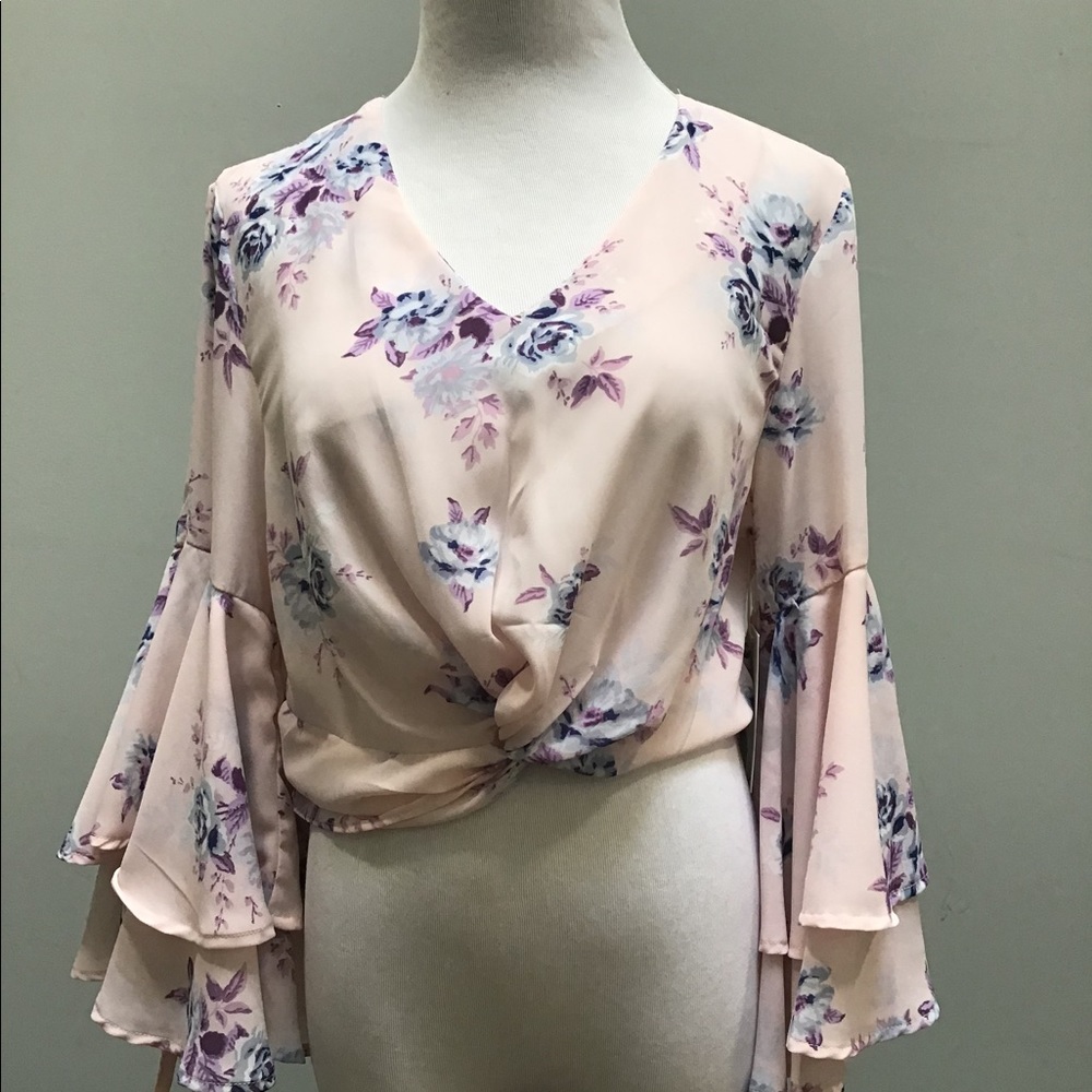 Floral bell sleeve top